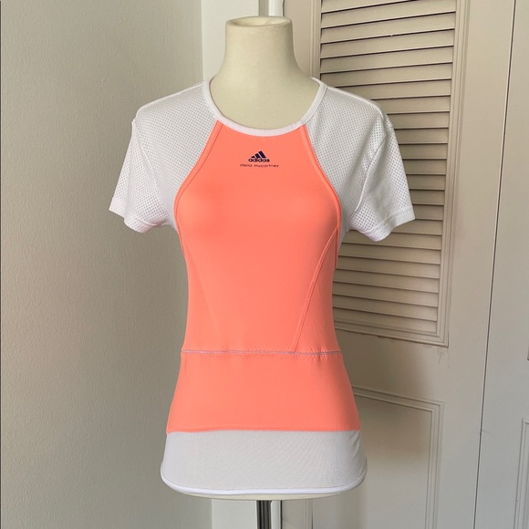 Adidas Stella McCartney Barracade XS/S Women Coral White Short Sleeve Tennis Tee - Picture 1 of 6